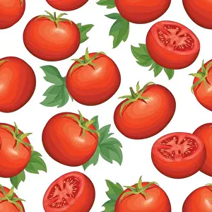 Ketchup Prints: Tomato over white background. Vegetable seamless pattern
