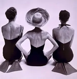 Modelling Prints: Toni Frissell - Swim Fashion - 1950 - Three models in swim-wear with backs to camera