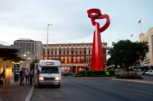Texan Prints: Torch of Friendship public art sculpture at the intersection of Losoya