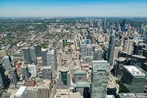 Trucks Prints: Toronto, Ontario, Canada. Looking north from top of CN Tower toward North York district in summer