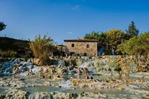 Springs Prints: Toscane Italy August 2021, natural spa with waterfalls and hot springs at Saturnia thermal baths