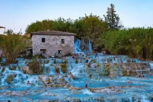 Springs Prints: Toscane Italy August 2021, natural spa with waterfalls and hot springs at Saturnia thermal baths