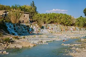 Springs Prints: Toscane Italy August 2021, natural spa with waterfalls and hot springs at Saturnia thermal baths