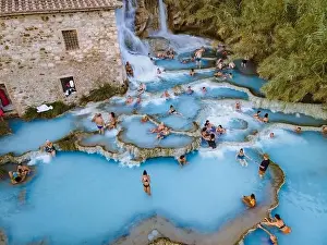 Baths Prints: Toscane Italy, natural spa with waterfalls and hot springs at Saturnia thermal baths