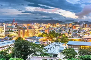 Tottori, Japan town skyline at dusk