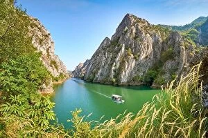 Images Dated 30th August 2017: Tourist boat on the lake, Matka Canyon, Macedonia