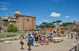 Ancient City Prints: a tourist group at the Roman Forum against the backdrop of the Curia Julia