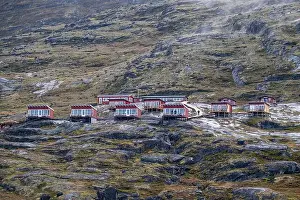 Hiking Trails Prints: Tourist lodge near the Eqi glacier, Ilulissat, Western Greenland, Denmark, Polar Regions