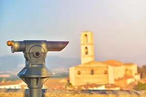Tourist telescope eyepiece. Travel tourist destination landscape magnification