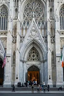 American Flag Prints: Tourists outside Saint Patrick's Cathedral; New York City