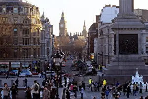Urban Living Prints: Tourists sightseeing and taking photographs, Trafalgar Square, London, England, UK