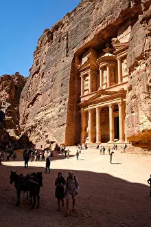 Camel Prints: Tourists in front of the Treasury (Al-Khazneh) in Petra UNESCO World Heritage Site