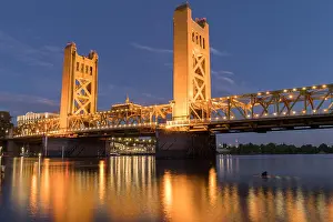 Tower Bridge and lights reflected on the Sacramento River