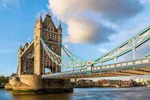 Tower Bridge Prints: Tower Bridge in London during sunset with a closer look at the suspender design