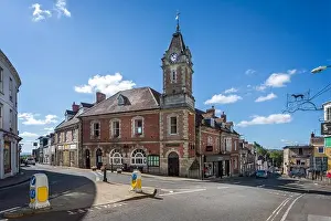 Somerset Prints: The Town Hall and Clock Tower in The High Street, Wincanton, Somerset on 30 August 2020