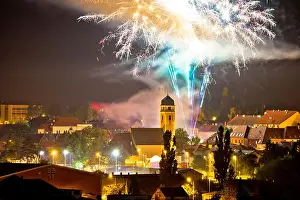 Fireworks Prints: Town of Krizevci fireworks evening view, Prigorje, Croatia