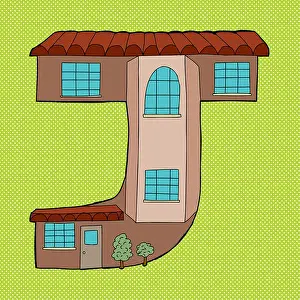 Halftone Prints: Townhouse in the shape of the letter 'J'