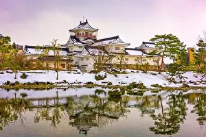 Toyama, Japan at Toyama Castle from the moat at twilight