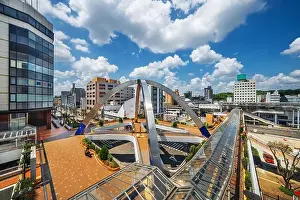 Prefecture Prints: Toyotashi, Japan roads and elevated walkways near the main station