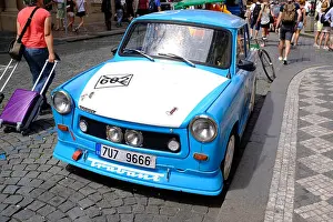 Communist Prints: A Trabant car on the streets of Prague, Czech Republic