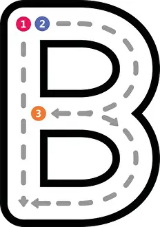 Tracing Alphabet uppercase capital letter B prewriting dotted line element for kindergarten