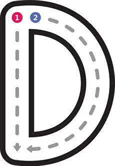 Practicing Prints: Tracing Alphabet uppercase capital letter D prewriting dotted line element for kindergarten