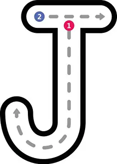 Tracing Alphabet uppercase capital letter J prewriting dotted line element for kindergarten