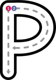 Kids Activities Prints: Tracing Alphabet uppercase capital letter P prewriting dotted line element for kindergarten