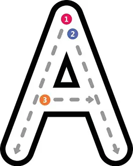 Kids Activities Prints: Tracing Alphabet uppercase capital letter A prewriting dotted line element for kindergarten