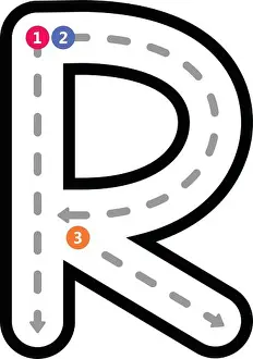 Tracing Prints: Tracing Alphabet uppercase capital letter R prewriting dotted line element for kindergarten
