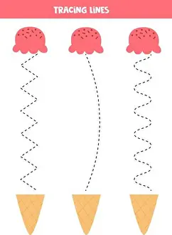 Waffle Prints: Tracing lines with ice cream cones. Connect cone and waffle. Handwriting practice for kids