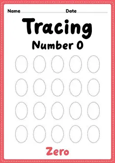 Home School Prints: Tracing number 0 worksheet for kindergarten