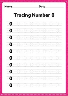 Home School Prints: Tracing number 0 worksheet for kindergarten and preschool kids for educational handwriting practice in a printable page