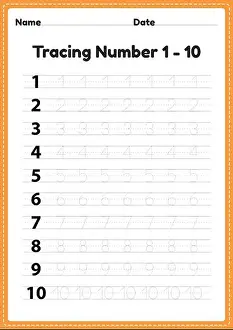 Tracing Prints: Tracing number 1-10 worksheet for kindergarten
