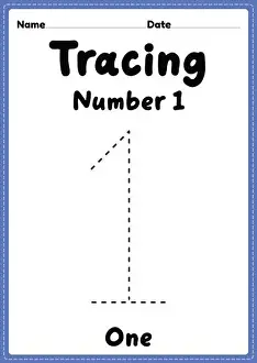 Tracing Prints: Tracing number 1 worksheet for kindergarten