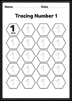 Tracing number 1 worksheet for kindergarten and preschool kids for educational practice in a printable page