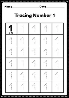 Trace Prints: Tracing number 1 worksheet for kindergarten and preschool kids for educational practice in a printable page