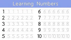 Tracing Prints: Tracing Numbers 1 to 10 Worksheet. Educational Printable Practice for Kids