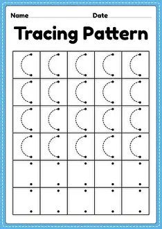 Tracing Prints: Tracing pattern left curve lines worksheet for kindergarten