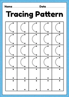 Trace Prints: Tracing pattern left curve lines worksheet for kindergarten