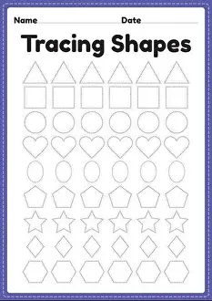 Tracing shapes worksheet for kindergarten and preschool kids for handwriting practice and educational activities in a printable page illustration