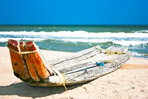 Tamil Nadu Prints: Traditional boat on the coast of Indian, Tamil Nadu, India
