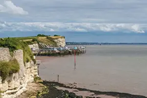 Traditional carrelets along the cliff of Atlantic ocean in Charente-Maritime, France
