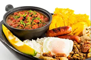 Colombian Prints: Traditional Colombian dish called Bandeja Paisa: a plate typical of Medellin that includes meat