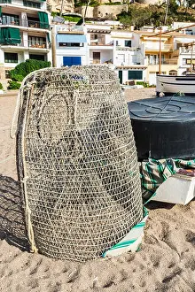 Crab Prints: Traditional fish cage in the Sa Riera beach in the Costa Brava, Catalonia, Spain