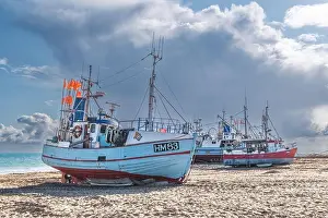 Pause Prints: Traditional fishing vessels boats on the beach of Thorupstrand, Denmark