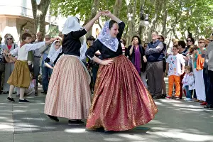 Majorca Prints: Traditional girls Dancing in typical costume Mallorca Balearic Islands Spain