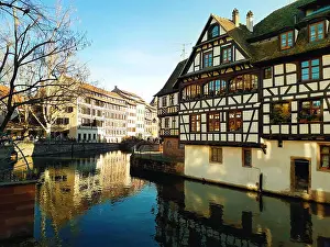 Germanic Prints: Traditional half-timbered houses on picturesque canals in La Petite France