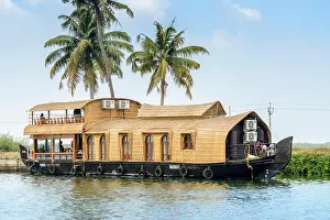 Houseboat Prints: Traditional houseboat on the Kerala backwaters near Alleppey (Alappuzha)