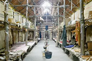 Domicile Prints: Traditional Iroquois bark longhouse interior